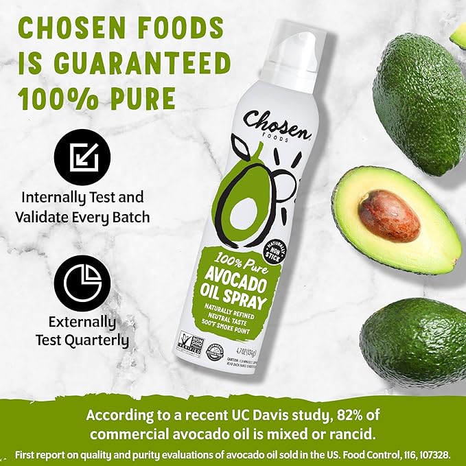 Chosen Foods 100% Pure Avocado Oil Spray Keto Diet Friendly Kosher Cooking Spray for Baking High-Heat Cooking and Frying (6 oz 3 Pack)