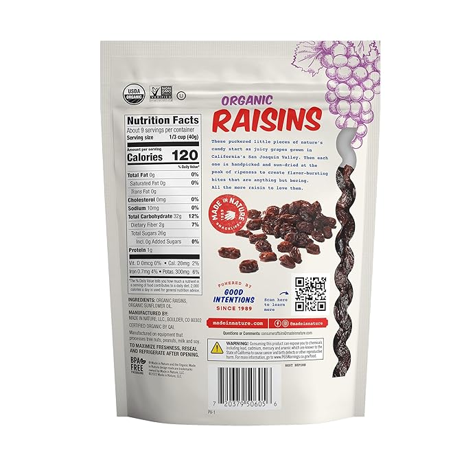 Made In Nature Organic Dried Raisins 12 Ounce (Pack of 6) – Vegan Snack Non-GMO Kosher