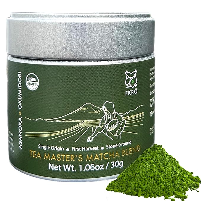 FKRO Organic Tea Master's Ceremonial Grade Japanese Matcha Green Tea Powder. 1st Harvest Single Origin Sugar-free. Flown in Fresh from Japan Every Month (30g/1.06oz) Tin