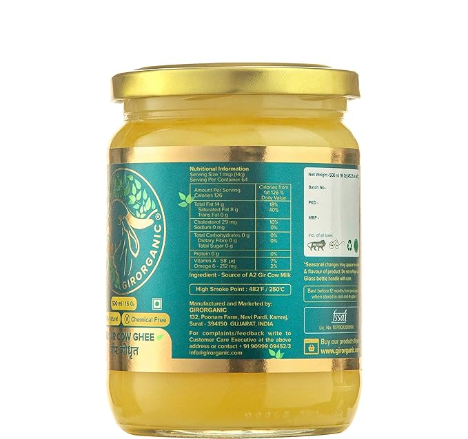 GirOrganic Grass Fed A2 Ghee | Clarified Butter (16 Oz) - Unsalted Gir Cow Ghee Butter - Organic Ghee Oil - Pasture Raised Lactose-Free 16 Oz