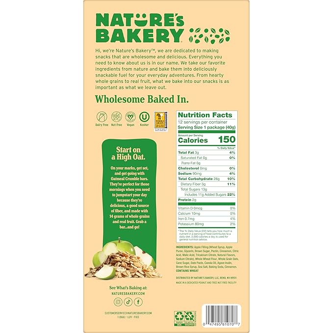 Nature's Bakery Nature’s Bakery Oatmeal Crumble Bars Apple Real Fruit Vegan Non-GMO Breakfast bar 7 boxes with 12 twin packs