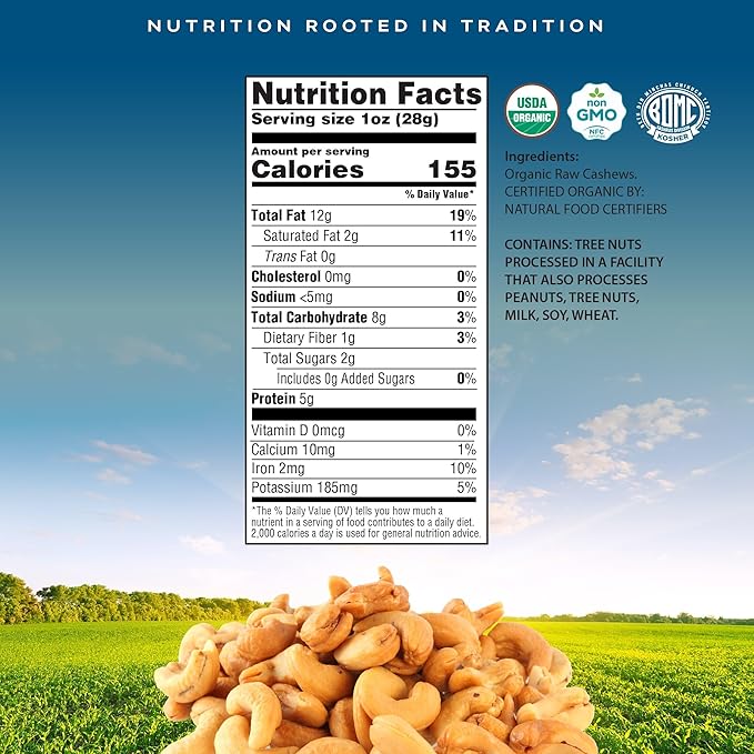 CROP BY POP - Organic Raw Whole Cashews Unsalted Shelled (32 Oz - 2 LB) Packed Fresh in Resealable Bag - USDA Organic Non GMO - Naturally Grown Vegan Kosher