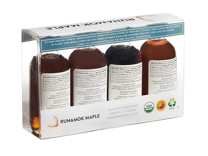 Runamok Organic Vermont Maple Syrup Sampler | Cocktail Pairing Collection | 2 oz (4 count) | 60mL | Infused and Smoked Organic Maple Syrup Varieties