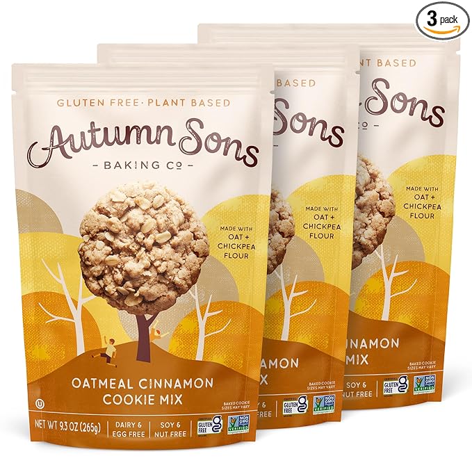 Autumn Sons Baking Co. Gluten Free Oatmeal Cinnamon Cookie Mix. Vegan Plant Based Baking Mix. Top 9 Allergen Free. Dairy Free Nut Free Soy Free Non GMO. 9.3 oz (Pack of 3)