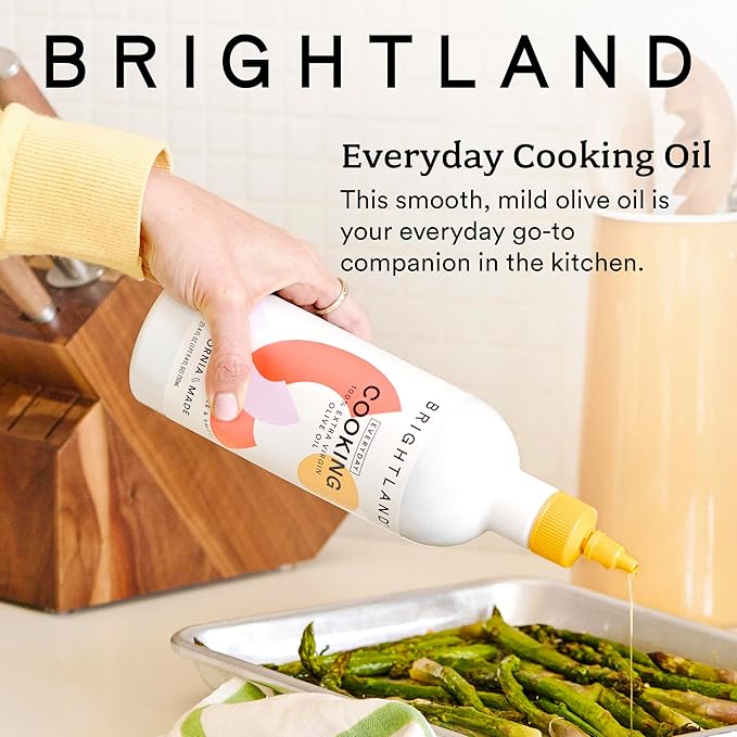 Brightland Everyday High-Heat Cooking Oil Roasting Grilling &amp Baking - 100% Extra Virgin Olive Oil with Squeeze Bottle - High Polyphenol - Sourced from California Family Farms - 750ml