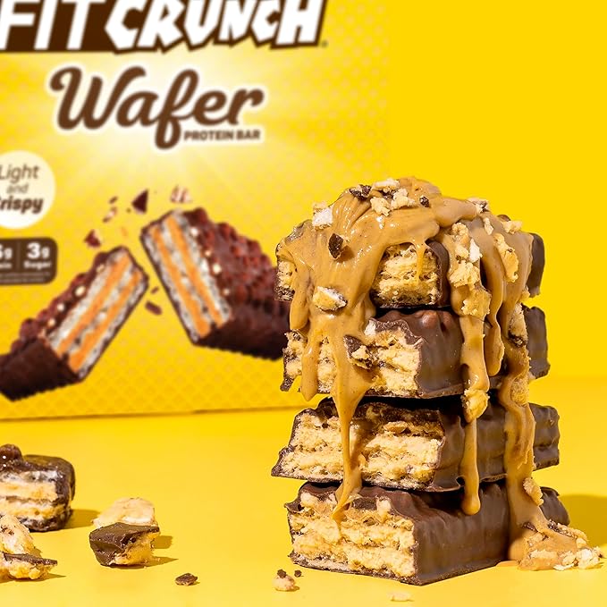 FITCRUNCH Wafer Protein Bars 16g of Protein &amp 3g of Sugar (9 Bars Chocolate Peanut Butter)