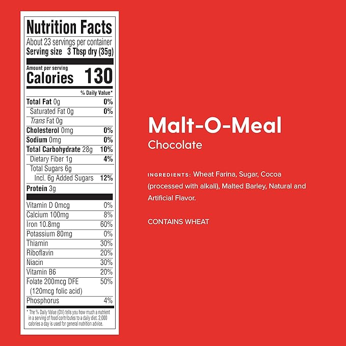 Chocolate Malt-O-Meal® Quick Cooking Hot Breakfast Cereal 28 Ounce Box (Pack of 4)