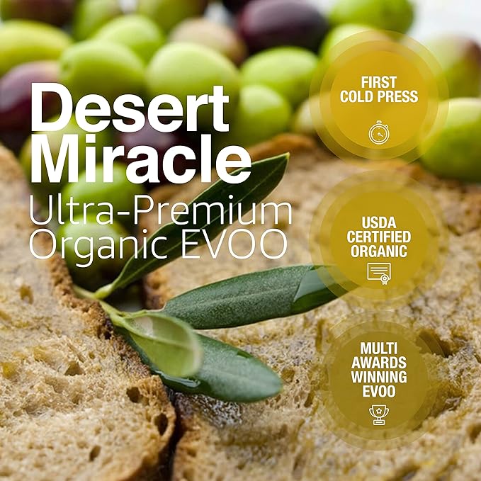 DESERT MIRACLE Cold Pressed Polyphenol Rich Moroccan Olive Oil Extra Virgin Olive Oil with High Polyphenols Organic First Cold Pressed EVOO From Morocco 17 Fl Oz