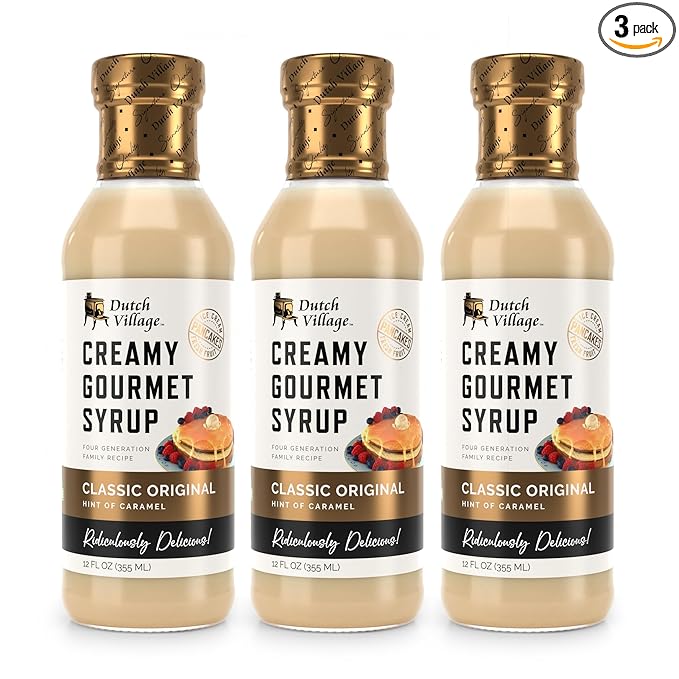 Creamy Gourmet Breakfast &amp Dessert Syrup | Organic Ingredients - Clean Label | No Preservatives Artificial Flavors or Corn Syrup | Gluten-Free | Dutch Village Classic Original 12 fl oz - 3 PK