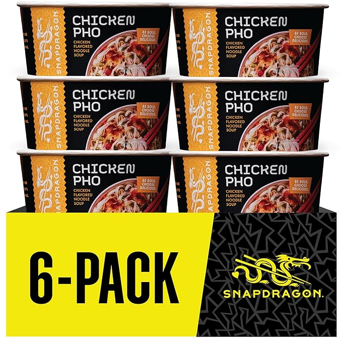 Snapdragon Chicken Pho Instant Noodle Bowl Six Pack Rich Chicken Flavored Broth with Rice Noodles Gluten Free No Artificial Flavors 6 2.1oz Bowls