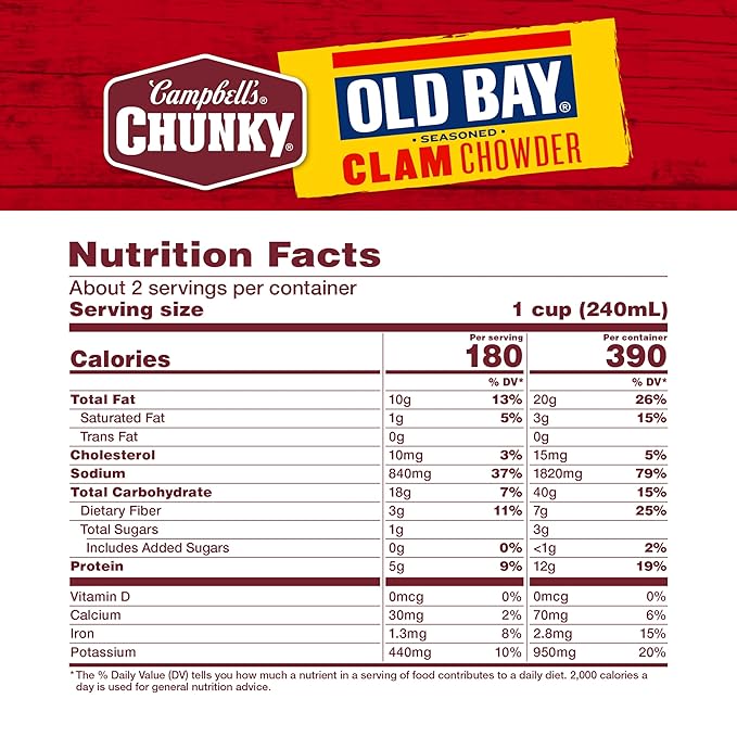 Campbell's Chunky Soup OLD BAY Seasoned Clam Chowder 18.8 oz Can (Case of 12)