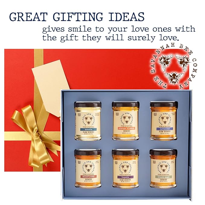 Savannah Bee Company Blossom to Bottle - 6 Jars of Different Varieties of Organic Honey in Unique Packaging