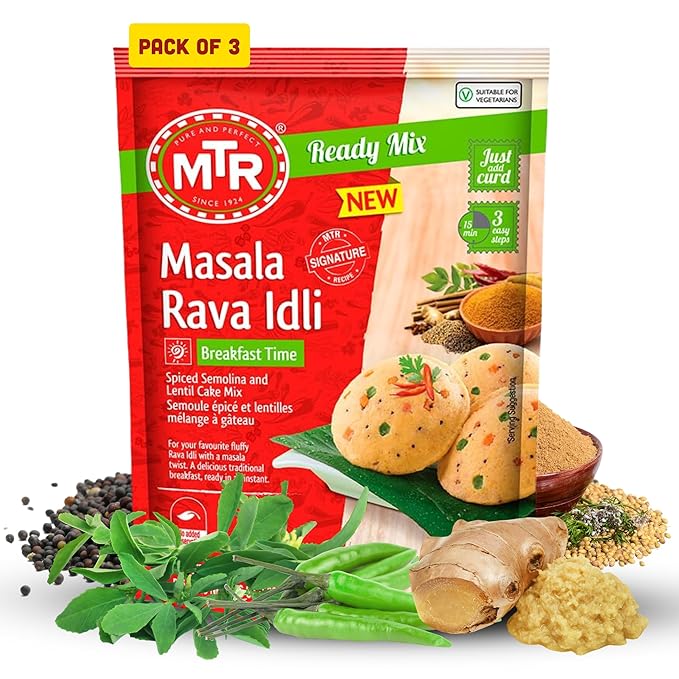 MTR Instant Masala Rava Idli Mix - Ready to Cook Authentic Indian Breakfast Lunch Dinner or Snack Meal - No Added Preservatives - A Quick &amp Easy Recipe Suitable for Vegetarians - (500g Pack of