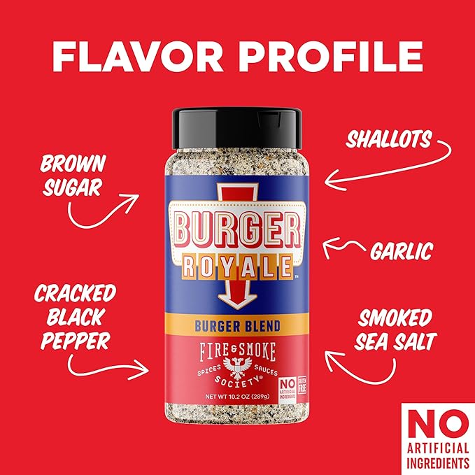 Fire &amp Smoke Burger Royale Burger Seasoning | BBQ Rub for Smoking and Grilling Meat | Beef Pork Chicken Turkey Veggie | BBQ Rubs and Spices | Brown Sugar Smoked Salt Garlic Black Pepper | L