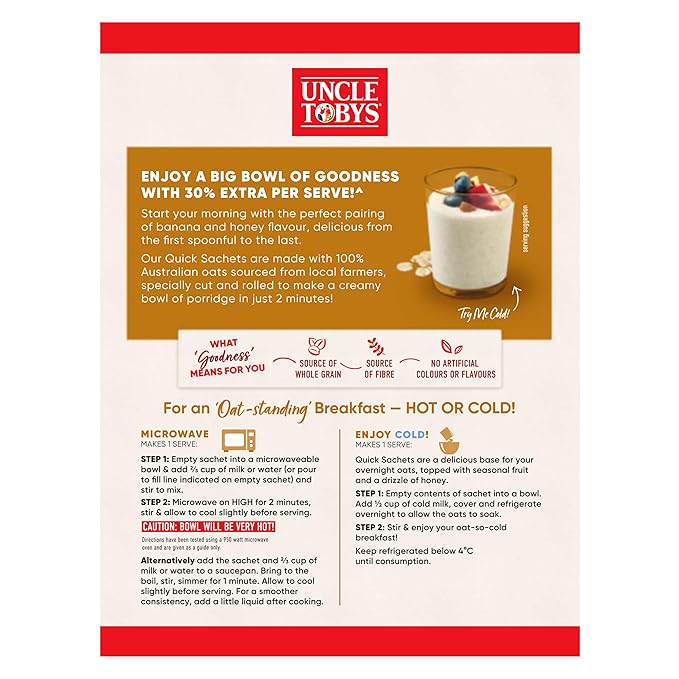 Uncle Tobys Big Bowl Oats Banana &amp Honey 8 Sachets Ready In 2 Minutes