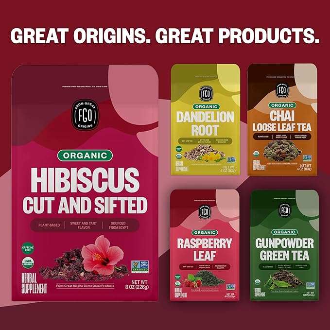 FGO Organic Hibiscus Flowers Cut and Sifted 16oz Bulk Resealable Bag Packaging May Vary (Pack of 1)