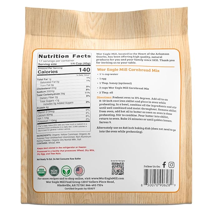 War Eagle Mill Organic Yellow Cornbread Mix 2-pack (24 oz bags)