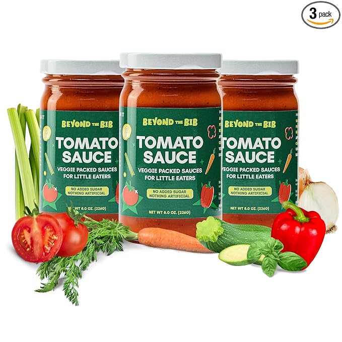 Beyond the Bib - Toddler and Kids Healthy Meal Sauces and Dips - Made with Vegetables No Added Sugar No Salt No Artificial Ingredients - Ready to Eat - For 24+ Months (Tomato Sauce - 3 Pack)