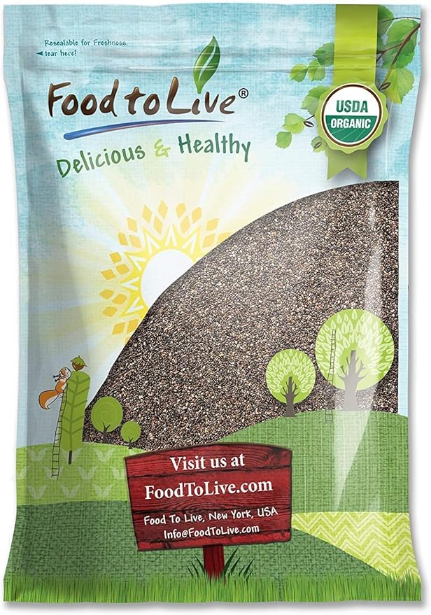 Food to Live - Organic Black Chia Seeds 10 Pounds Non-GMO Whole Sproutable Vegan Kosher Keto Sirtfood Bulk. Rich in Essential Fatty Acids Fiber Protein.
