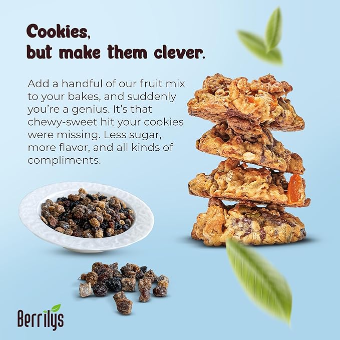 Berrilys Dried Fruit Mix USDA Organic 1 Lb of Diced Figs Apricots White Mulberries Sultanas Sour Cherries - No Sugar Added Non-GMO Perfect for Baking Oatmeal Trail Mix &amp Snacking