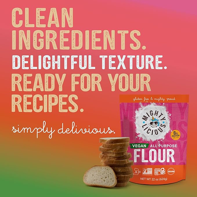 Mightylicious All-Purpose Flour (Plant Based)- Superfine Rice Flour - Gluten-Free - Allergen Friendly - Non-GMO - Ideal for Baking Cooking &amp Topping for Cakes Bread Muffins - 3-Pack (66oz Tota