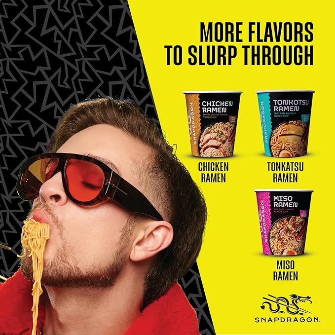 Snapdragon Chili Crunch Ramen Cup Noodles - 6 Pack Instant Ramen Bowl with Authentic Wheat Noodles Soup Sauce Base Vege Pack and Chili Crunch Oil. Microwave or Hot Water Easy Meal Prep