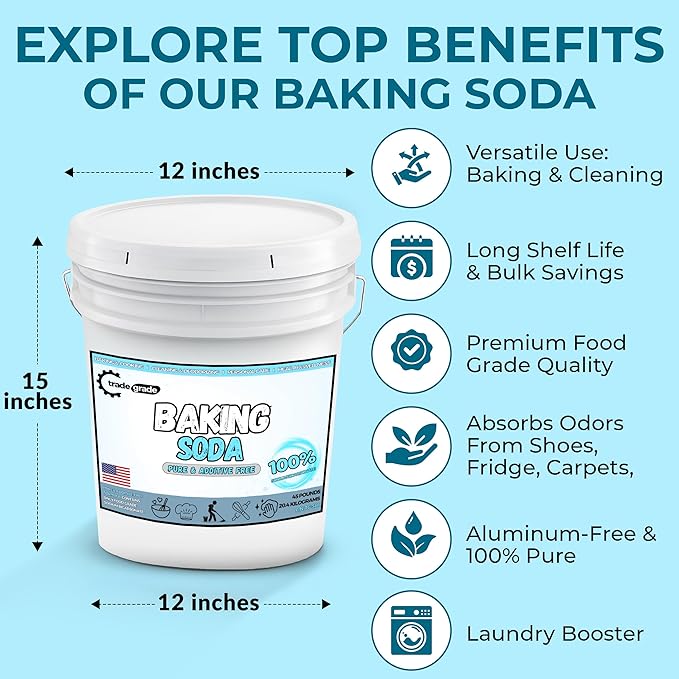 TradeGrade Pure Baking Soda Powder – 45 lb Bucket Sodium Bicarbonate Powder | Premium Food-Grade for Baking Bread Cookies &amp More | Baking Soda for Cleaning Natural Cleaner &amp Deodorizer