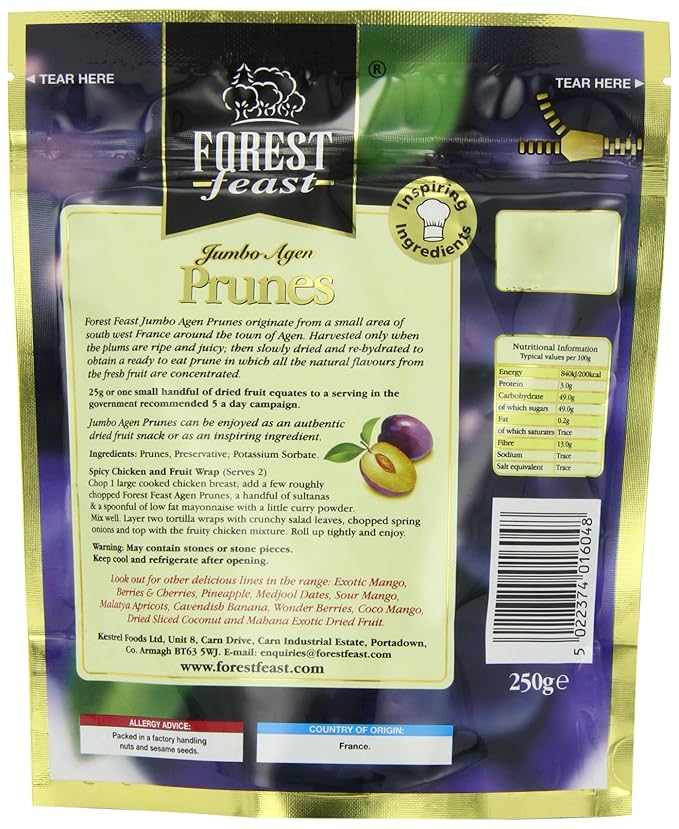 Forest Feast Premium Fruit Doypacks Jumbo Agen Prunes 250 g (Pack of 4)