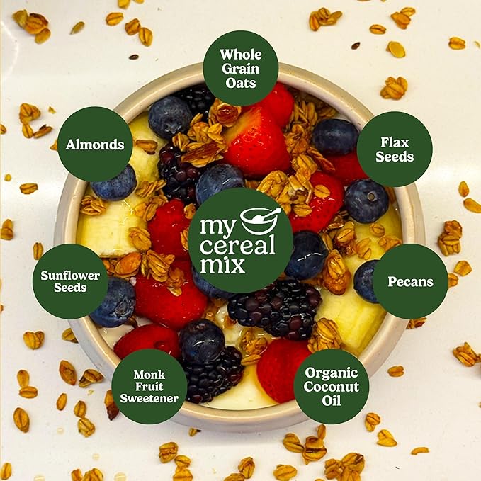 MyCerealMix Sugar Free Granola Cinnamon Pecan 6-Pack Bulk 144oz – Keto High Fiber Diabetic Cereal Plant-Based Gluten Free Snack Monk Fruit No Stevia or Erythritol Bulk Value Healthy Breakfast