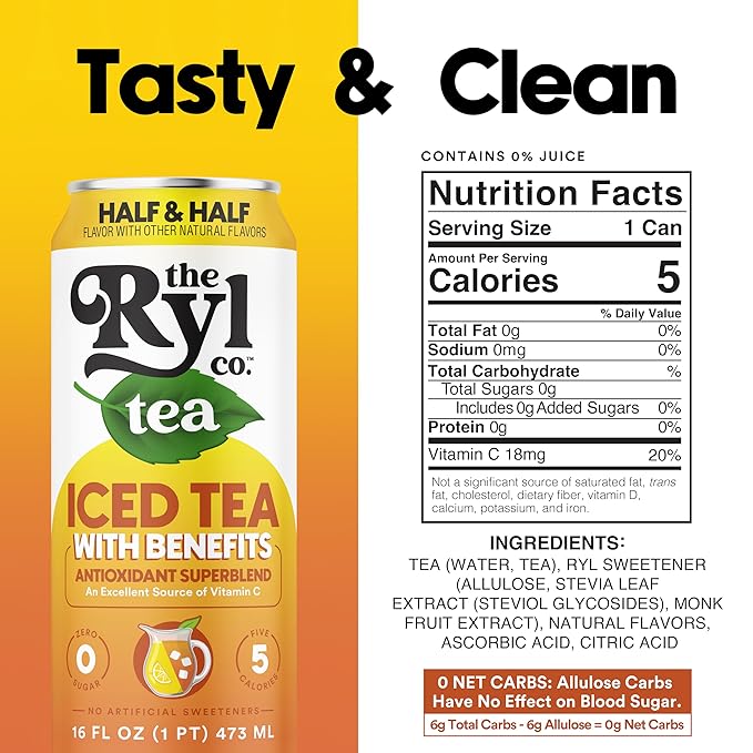 Ryl Iced Tea Half &amp Half Antioxidant Superblend No Artificial Ingredients 16.0 Fl Oz (12-Pack)