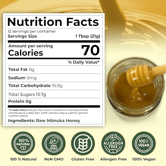 Center of Paradise Raw Manuka Honey Certified UMF 15+ | MGO 515+ (250g / 8.8oz) Glass Jar - Pure &amp Natural New Zealand Honey for Daily Immune Support and Wellness - Non GMO &amp Unpasteurized