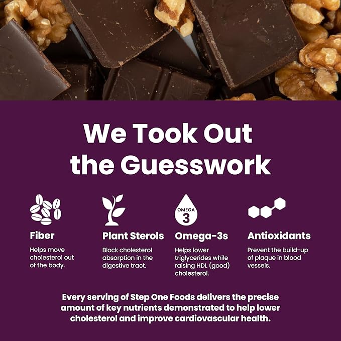 Step One Foods Dark Chocolate Walnut Bars Omega 3's and Dietary Fiber Gluten Free Non-GMO Vegan Clinically Proven to help Lower Cholesterol (12 Pack)