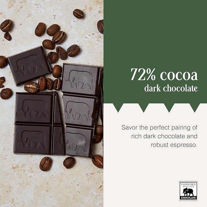 Endangered Species Dark Chocolate Bar with Espresso Beans (72% cocoa)