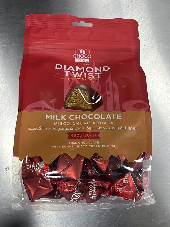 Diamond Twist Dubai Style Kunafa Chocolate – Pack of 3 | Assorted Milk Chocolate Kunafa Flavors | Pistachio Bisco Cream &amp Bonello Kunafa | Premium Middle Eastern Sweets | 450g Each