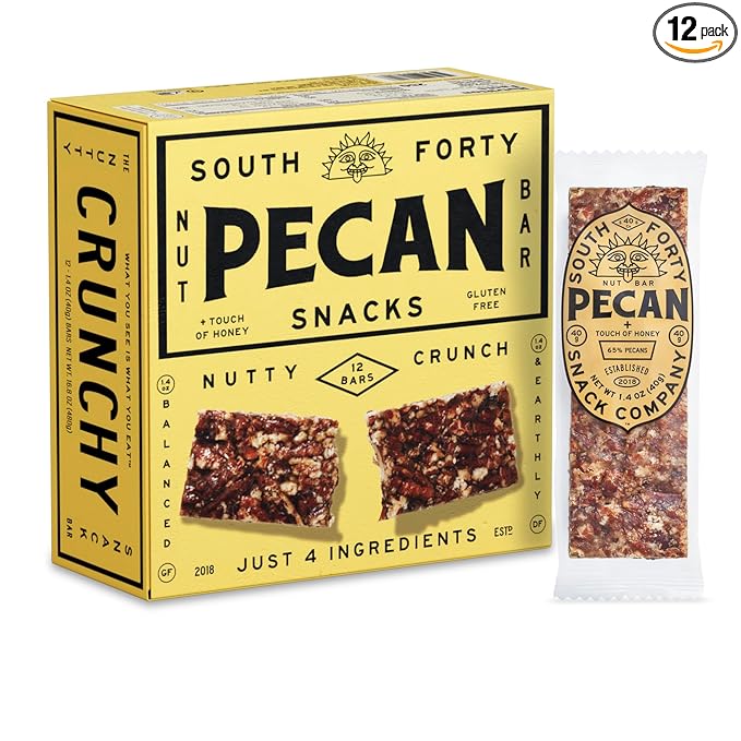 South 40 Snacks Crunchy Pecan Bar Just 4 Ingredients Touch of Honey (40g Bar Pack of 12)