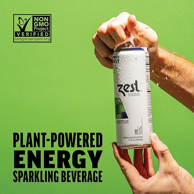 Zest Clean Energy Drink – Blackberry Lime – Zero Sugar 0 Calories – 120mg Caffeine + 100mg L-Theanine for Focus Energy &amp Concentration – Healthy Zero Sugar Energy Drink – 12oz Can 12 Pack