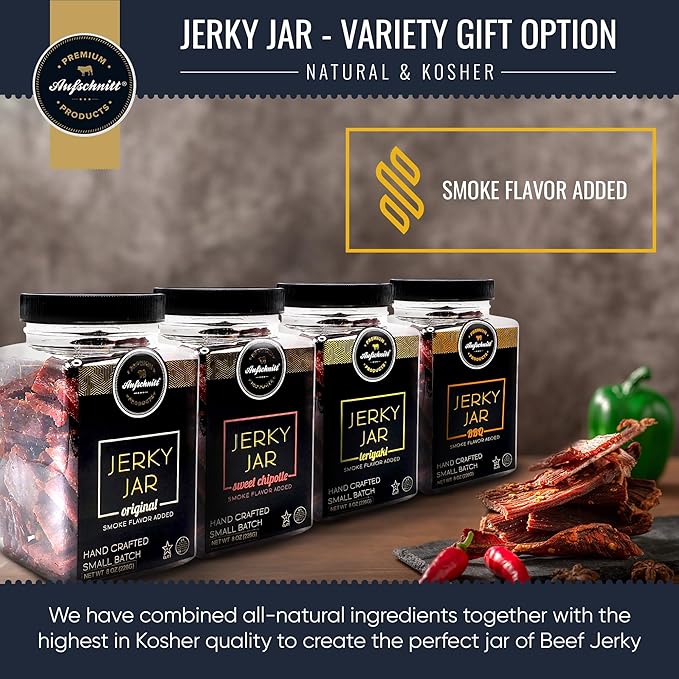 Aufschnitt Meats Beef Jerky Jar - Grass Fed Beef - Kosher and Keto Friendly - Gift Idea - 8 oz Jar Variety