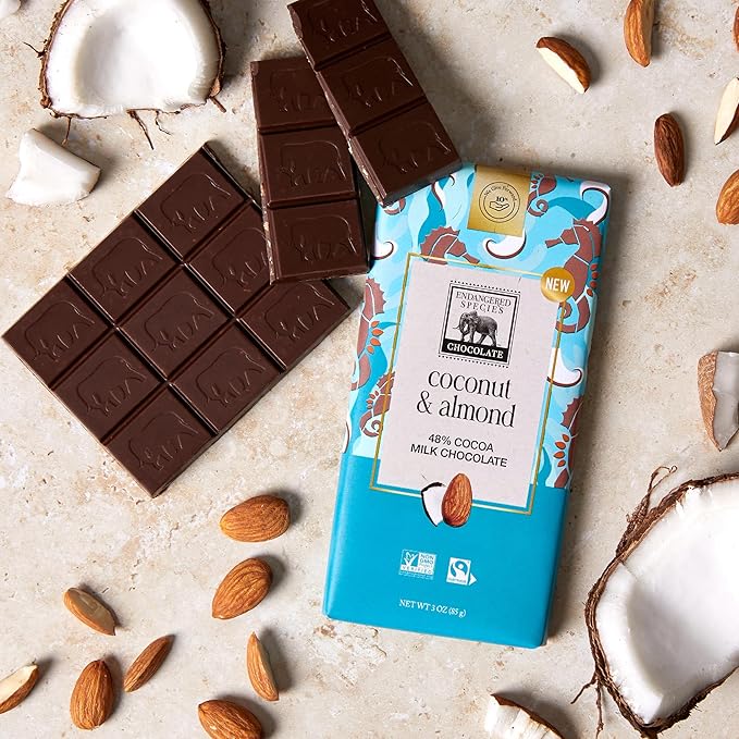 Endangered Species 48% Cocoa Coconut &amp Almonds Milk Chocolate Bar Non GMO 3 Ounces (Pack Of 12)
