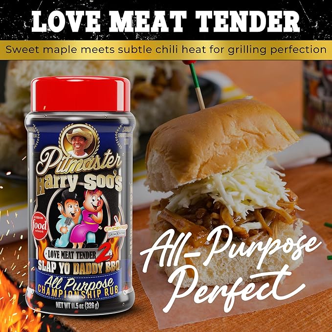 Slap Yo Daddy BBQ Rub Love Meat Tender – Championship AP Seasoning for Smoking &amp Grilling From Pitmaster Harry Soo - All Purpose BBQ Rub - No MSG Gluten-Free - 12 oz