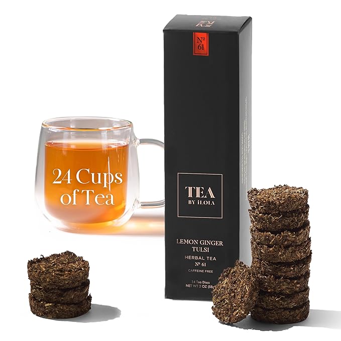iLOLA 2-pack Loose Leaf Tea Discs Lemon Ginger Tulsi No. 61 | Oprah’s Favorite Things 2022 | Herbal Tea w/Holy Basil Lemongrass Ginger Lemon | Caffeine Free| No Tea Bag Needed | 14 Individual Discs