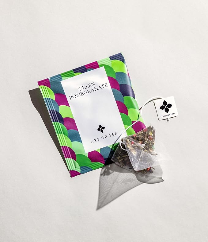 Art of Tea | Organic Green Pomegranate Tea| 50 Pyramid Tea Bag Sachets