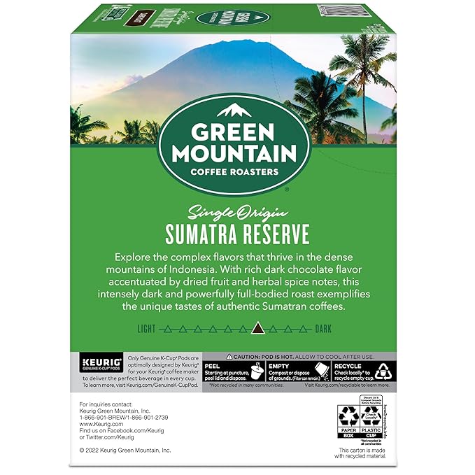 Green Mountain Coffee Roasters Sumatra Reserve Coffee Keurig Single-Serve K-Cup pods Dark Roast 96 Count