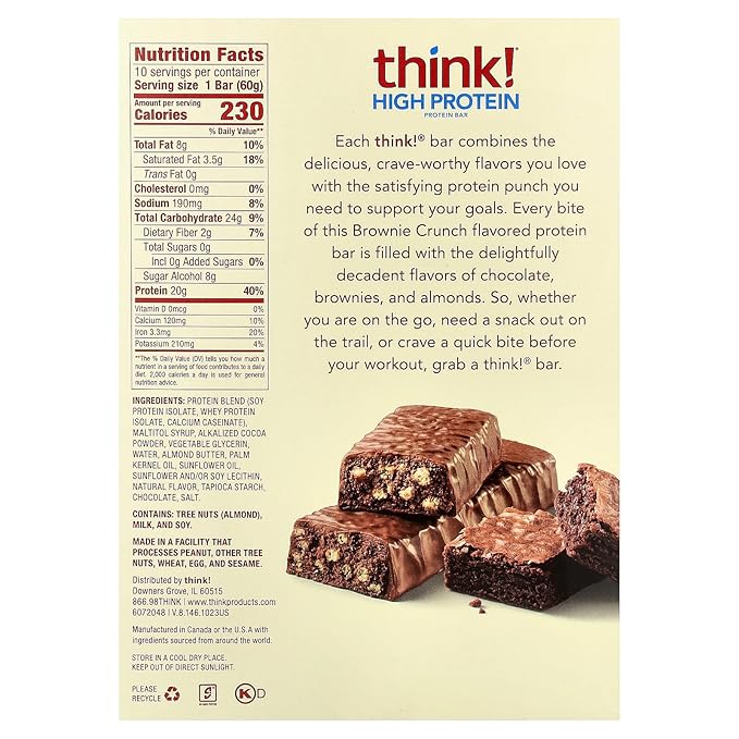 ThinkThin Protein Bars Brownie Crunch 2.1 oz 10 pk