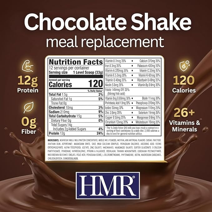 HMR 120 Chocolate Shake &amp 120 Vanilla Shake Meal Replacement Powder Twin Pack 12g Protein 120 Cal 2 Canisters of 12 Servings Each (Van/Choc)