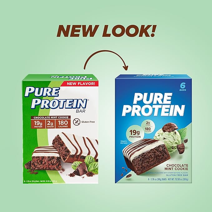 Pure Protein Bars High Protein Nutritious Snacks to Support Energy Low Sugar Gluten-free Chocolate Mint Cookie1.76oz 6 Pack