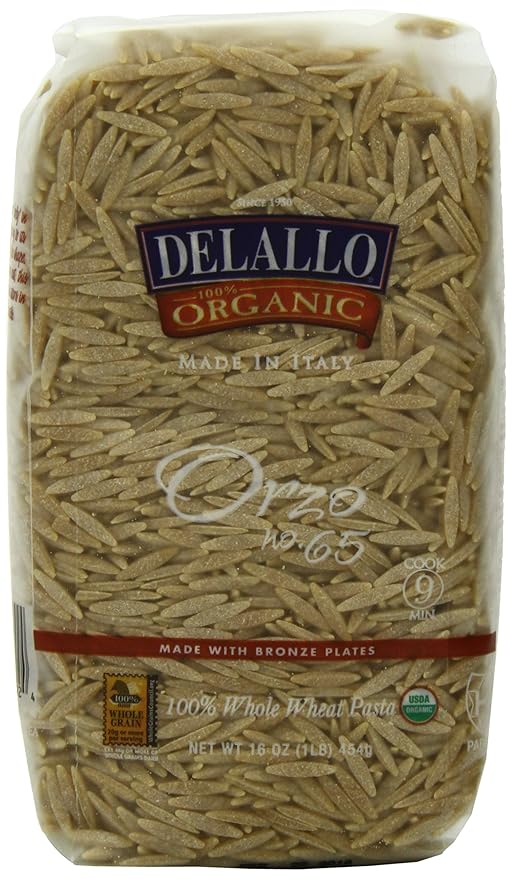 Delallo Organic Whole Wheat Orzo Pasta 17 Ounce - 16 per case.