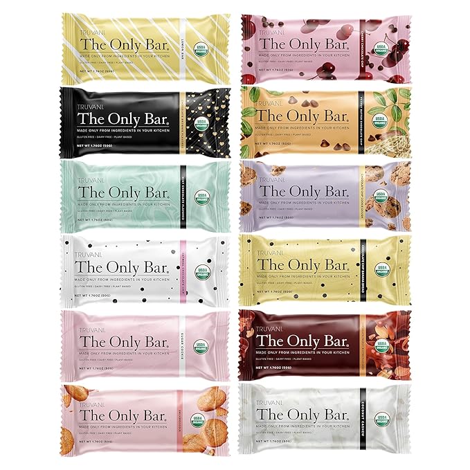 Truvani Plant Based Snack Bars | Variety 12 Pack | 5-8g Protein | USDA Organic and Vegan | The Only Bar | Dairy Soy and Gluten Free | Individually Wrapped