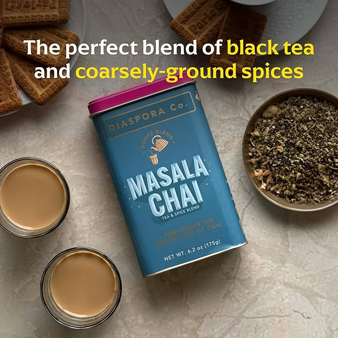 Diaspora Co. Masala Chai Tea Blend | Authentic Spiced Black Tea with Single-Origin Spices | Premium Loose Leaf | 175g Tin