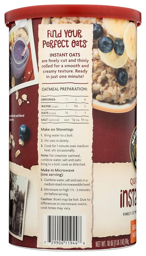 Nature's Path Organic Quick Cook Instant Oats Cereal 5g Protein USDA Certified Organic Non-GMO 18 Oz (Pack of 6)