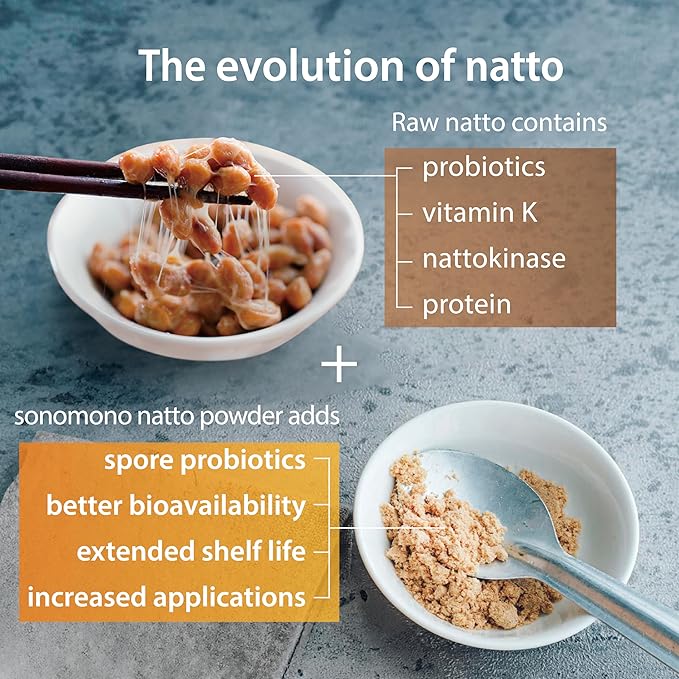 sonomono Japanese Natto Classic Flavor Fermented Soybean Powder. Traditional superfood Freeze-Dried Non-GMO Vegan. Natural Source of Probiotics Prebiotics Vitamin K. Made in Japan 60 g